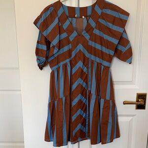 entro Blue and Brown Striped Mini Dress
